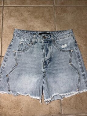 Flying Monkey Light Wash Denim Shorts with Raw Hem
